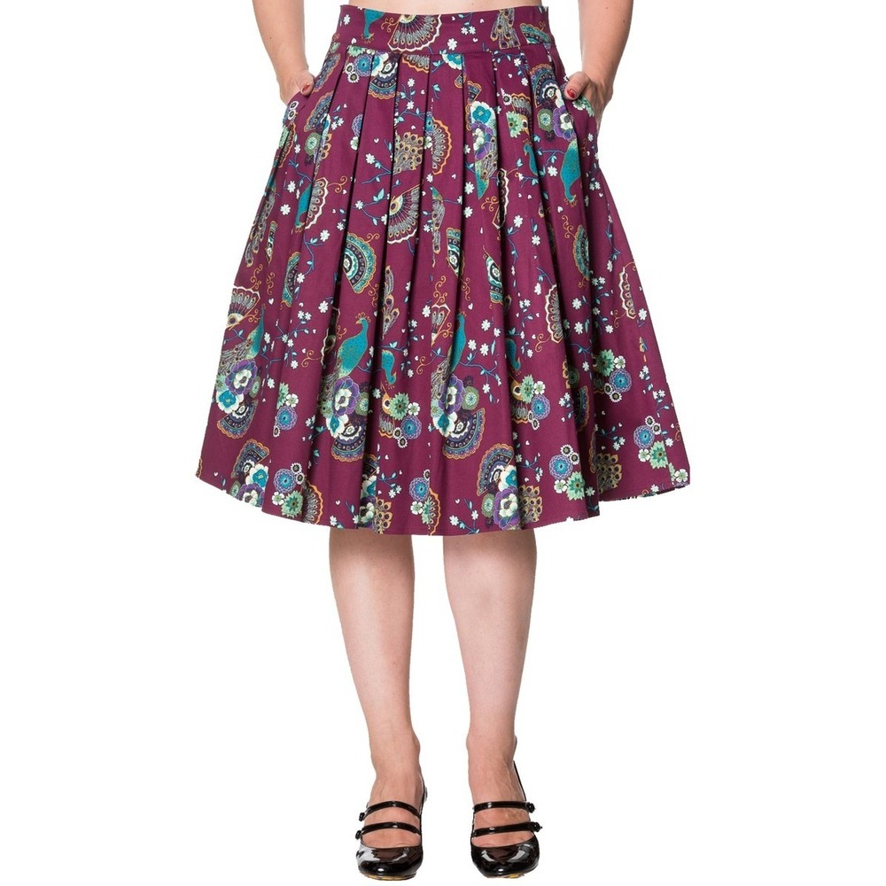 Banned Apparel Frankie Peacock‎ Skirt Women's Small Bordeaux Purple Pleated NWT